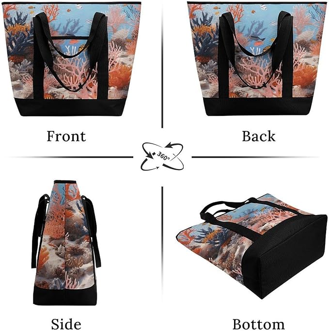 Insulated Shopping BagLarge Reusable Cooler Bags Coral Reef Printed Foldable Shopping BagTravel Waterproof Shoulder Bag