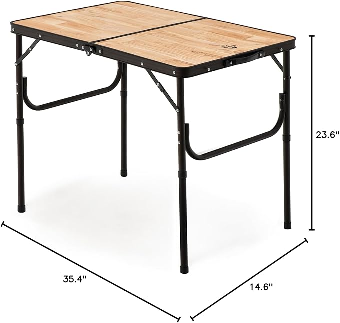 Naturehike Folding Camping Table Portable Tables with Adjustable Legs 35.4×23.6×14.6 Inch Foldable Camp Pinic Tables with Carry Bag for Outdoor Camping BBQ Travel - Large Wooden
