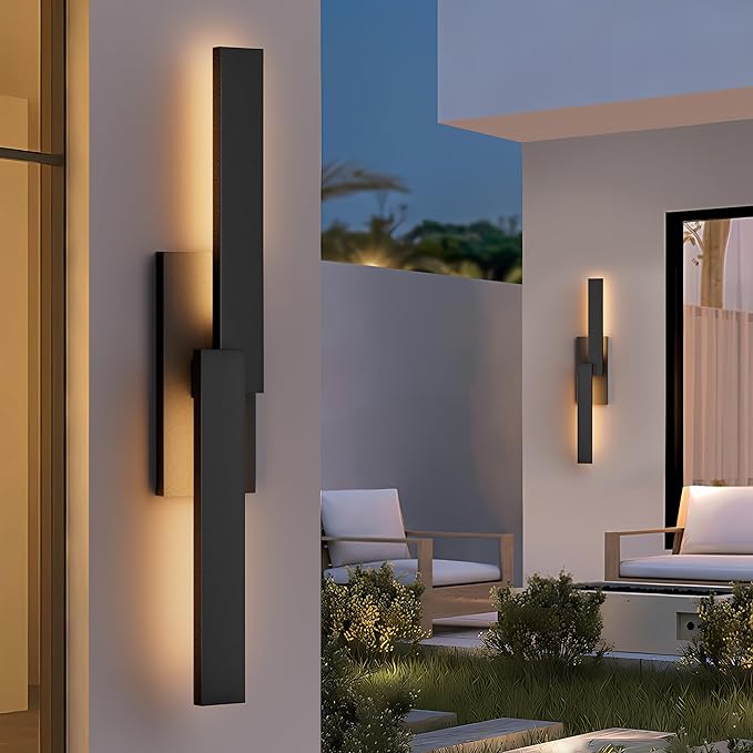 LamQee 31.5 Aluminum Long Outdoor Wall Lights 3000K 1000LM 20W Integrated LED Black Modern Exterior Lighting Fixtures IP65 Waterproof Contemporary Outside Sconce for House Porch Patio Garage Door