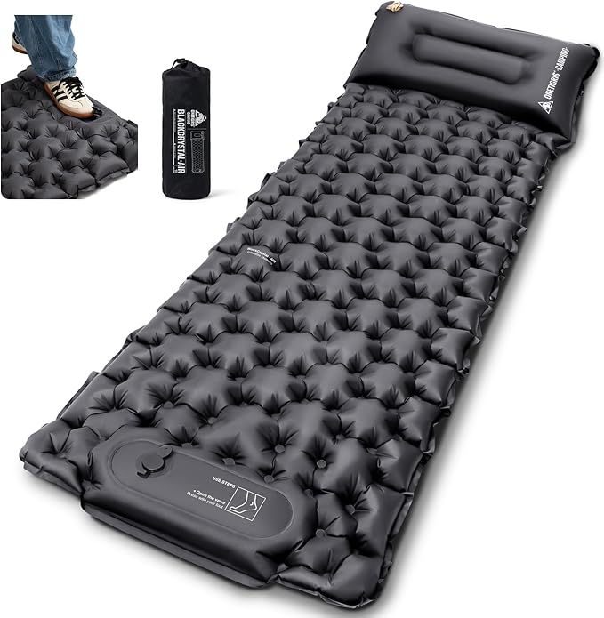 ONETIGRIS Blackcrystal Sleeping Pad Ultralight Camping Sleeping Pad with Pillow Built-in Foot Pump Inflatable Sleeping Mat Compact for Camping Backpacking Hiking Traveling Tent