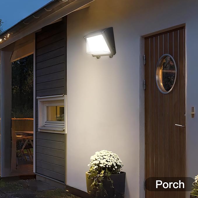 JTT LED Wall Pack Lights Outdoor with Dusk to Dawn Photocell Selectable 75W/60W/45W 9750LM/7800LM/5850LM 6000K/5000K/4000KWaterproof Flood Security Wall Pack Lighting for Garage Yard Parking Lot