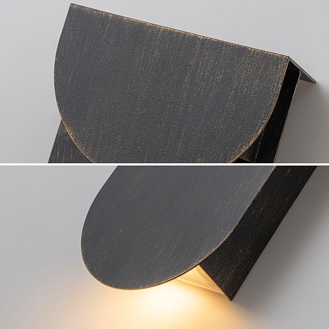 Modern Outdoor Wall Sconce Integrated LED Patio Wall Light Fixture 2-Light Total 8W 3000K Black Sweep Gold Outdoor House Light Wall Mount for Garage Front Porch