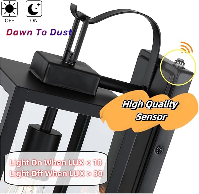 WISBEAM 18 inch Dusk to Dawn Outdoor Lights for House 2 Pack Black Exterior Lighting Fixture Modern Porch Lights for Outside Metal Construction with Clear Glass