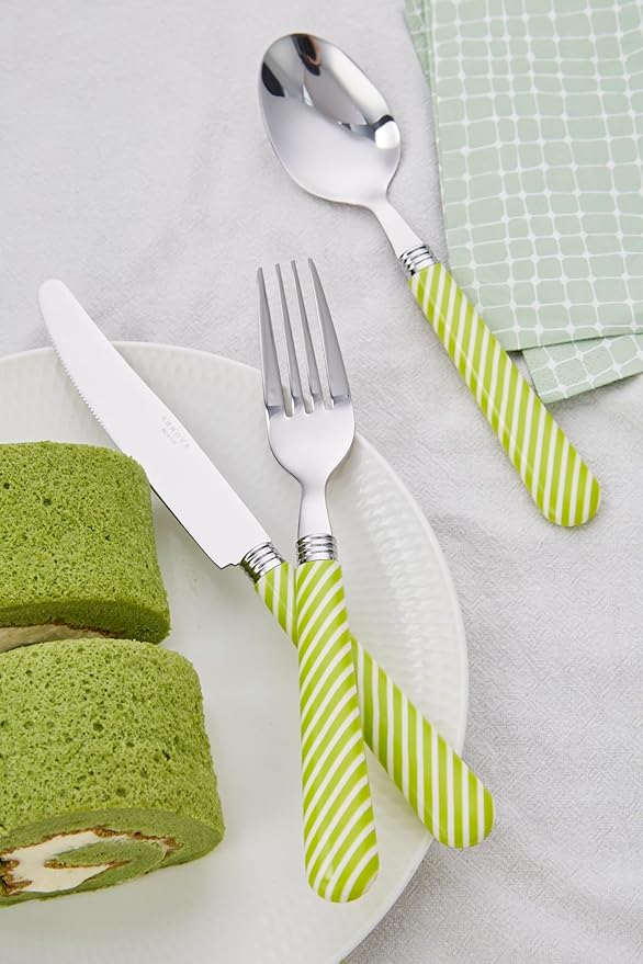 ANNOVA Silverware Set Stainless Steel Colorful Tableware Kitchen Flatware Set Utensils Includes Dinner Knives Forks Spoons Salad Forks &amp Dessert Spoons (Light Green 20 Pieces)