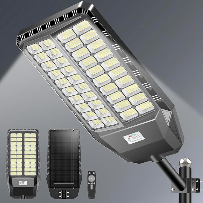 10000W Pro Large Solar Street Lights Outdoor with Thickened Shell Commercial Grade Street Light Dusk to Dawn Motion Sensor Solar Security Flood Light Waterproof for Yard Driveway Parking - 1 Pack