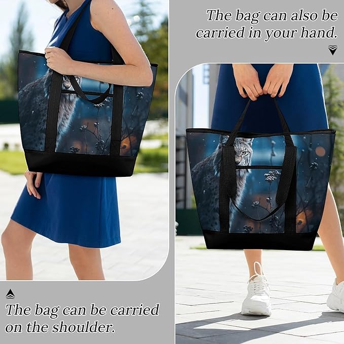 Insulated Shopping BagLarge Reusable Cooler Bags Female Lynx Printed Foldable Shopping BagTravel Waterproof Shoulder Bag