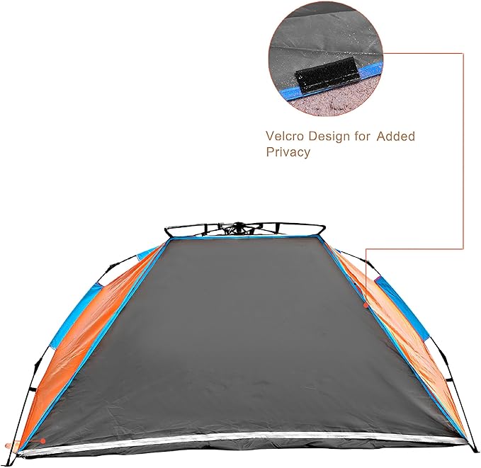 Oileus X-Large 4 Person Beach Tent Sun Shelter - Portable Sun Shade Instant Tent for Beach with Carrying Bag Stakes 6 Sand Pockets Anti UV for Fishing Hiking Camping Waterproof Windproof Orange
