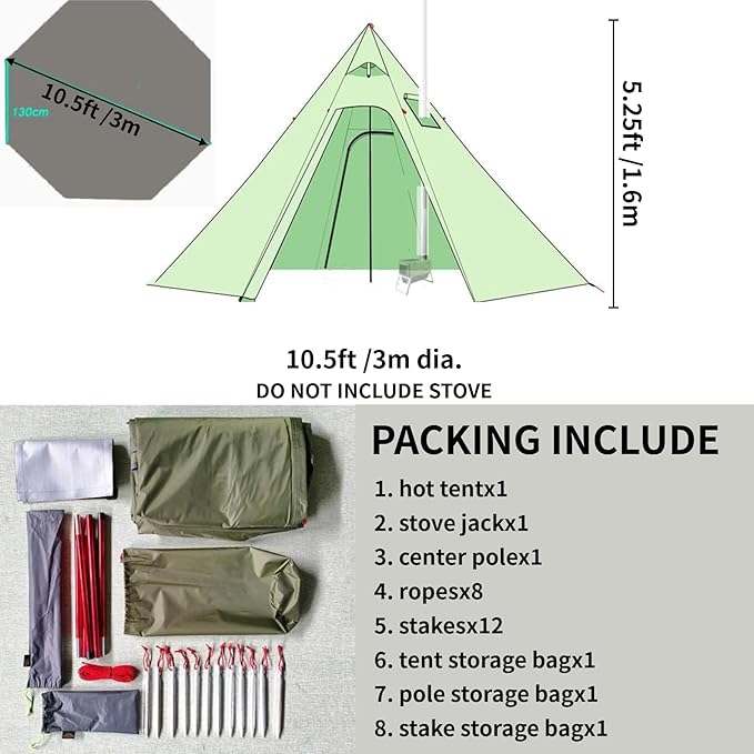 DANCHEL OUTDOOR Backpacking Hot Tent with Stove Jack 4 Season Lightweight Tipi Tent for 2/4/6 Person Winter Camping Hunting 10.5FT-16.4FT