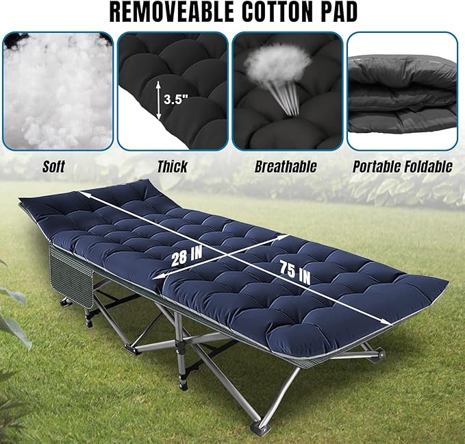 BIG RED Camping Cot Folding Camping Cots for Adults Sleeping 1200D Double Layer Oxford Portable Folding Outdoor Cots for Camping W/Soft Pad Carry Bag for Home Office Nap Beach Travel