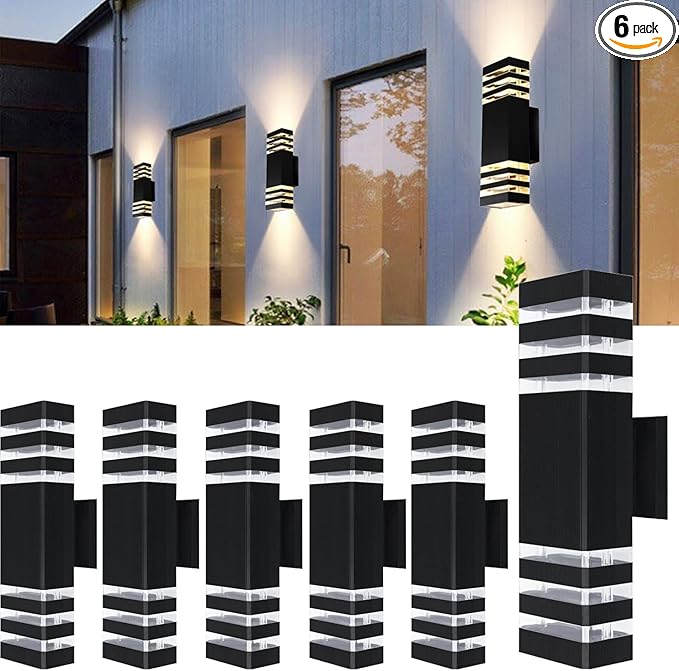 6Pack 15inch LED Square Up &amp Down Wall Lights14W Outdoor Wall Light 4000K Day White Aluminum Body Waterproof IP65 LED Exterior Light Fixtures Wall Mount for House Patio Garage Garden.