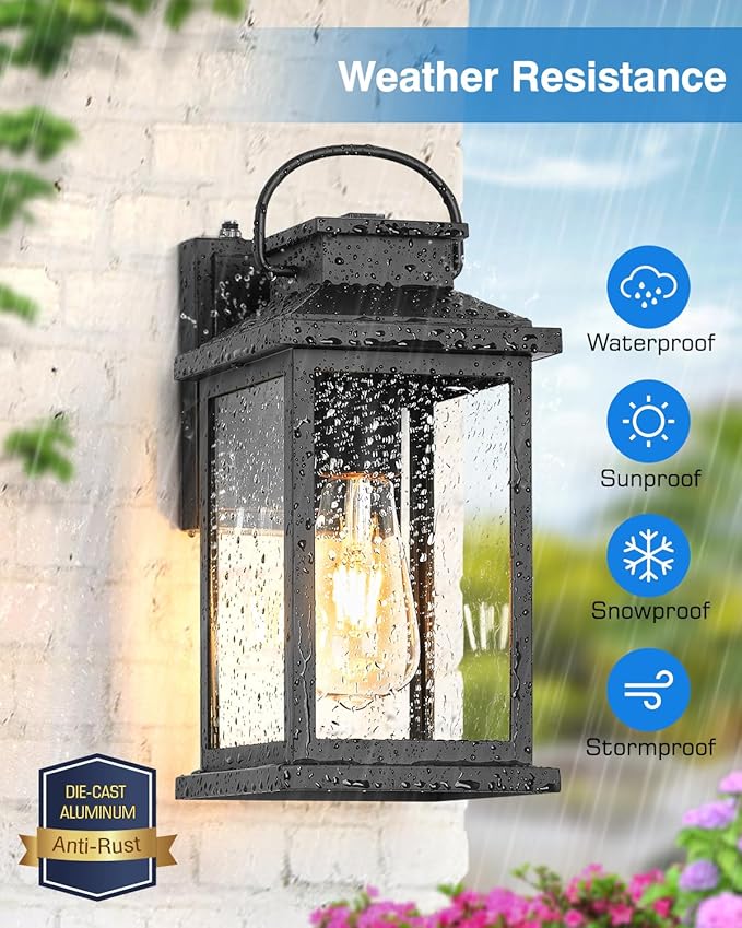 VIANIS Outdoor Wall Lantern Modern Black Exterior Porch Lights Wall Mount Light Fixture 100% Aluminum Waterproof Outside Lights for House Dusk to Dawn Outdoor Sconce Lights for Garage Patio 2-Pack