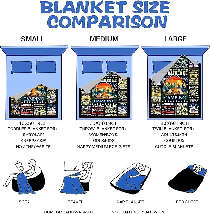 Camping Blanket Gift for Men or WomanCamping Stuff Camping Lovers thorw Blankets for Camper OutdoorGifts for Campers on Birthday Christmas Thanksgiving 80x60