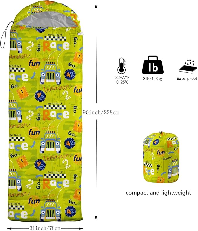 Kids Sleeping Bag for Boys and GirlsMonster Alien Print-Lightweight Warm Portable Outdoor Indoor-Waterproof Cold Weather Resistant Sleeping Bag for Camping Hiking