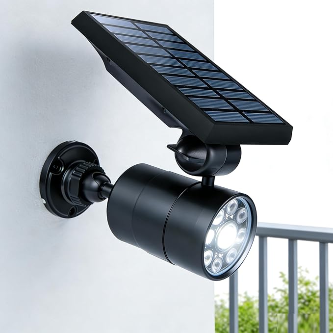Solar Motion Lights for Outside Aluminum case(Not plastic) Outdoor Solar Flood Security Spot lights 1400LM 9W LED(130W Equ.) Garden Step Deck Patio Post Porch 100-Week FREE Refund/Replacement(Black)