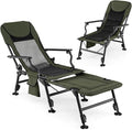 GYMAX Foldable Fishing Chair Heavy Duty Oversized All-Terrain Camping Chair Detachable Footrest 180° Adjustable Padded High-Back Portable Recliner for Outdoor (Detachable Footrest)