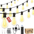 50FT Outdoor String Lights Waterproof with 32+2 Bulbs (1.5FT Bulbs Spacing) Remote &amp Dimmer Commercial Patio String Lights with 3 Mode Light &amp Timing 50PC Mounting Ties for Outside