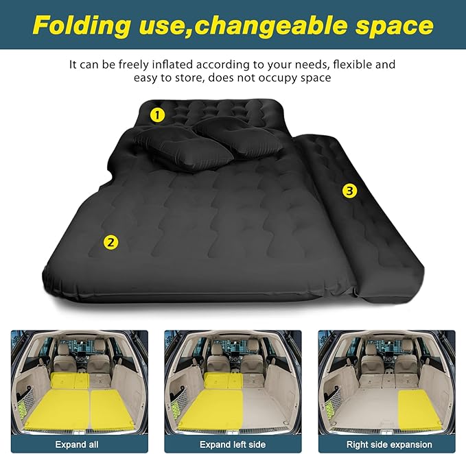 SUV Air Mattress Camping Bed - Car Mattress Back Seat Portable Foldable Car Air Bed SUV Sleeping Pad Car Bed Mattress for Sedan SUV Truck Full