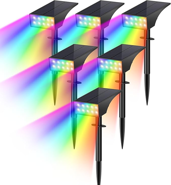 Solar Spot Lights Outdoor Color Changing [7 Mode/6 Pack] Christmas Landscape Spotlights Solar Lights Outdoor WaterproofLed Powered Flood Light for Halloween Pathway Yard Garden Tree Walkway