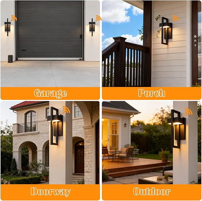 Large LED Modern Dusk to Dawn Outdoor Lighting Matte Black Porch Lights Outdoor Outside Lights for House Garage Porch Warm White 3000K 1 Pack
