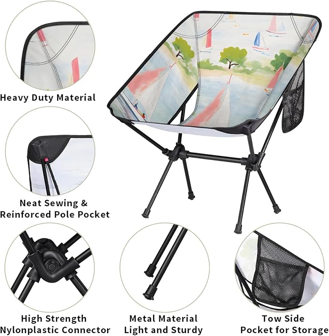 Honeybaby Folding Camping Chair Cartoon Sailboat Camping Chairs Lightweight Portable Chair Outdoor Foldable Chairs for Camping Travel Picnic Beach Hiking