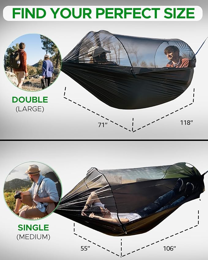 Sunyear Camping Hammock with Net - Double&ampSingle Hammock with House-Like Net- Easy Setup &amp Pack Lightweight &amp Portable Perfect for Hiking Backpacking Outdoor Sleeping