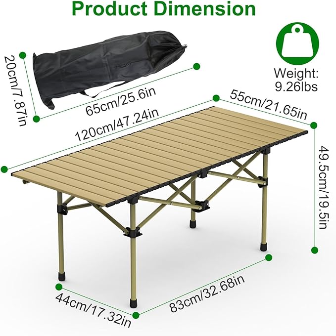 Folding Camping TablePortable Upgraded Carbon Steel Table for Picnic Barbecue Grill Beach Patio