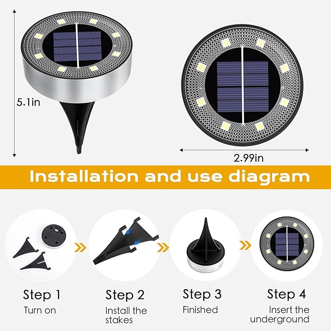 Solar Lights Outdoor 16 Pack Solar Garden Outdoor Waterproof Pathway Lights Bright In-Ground Light Outdoor Lighting Decor for Lawn Patio Yard Driveway Step and Walkway White Light