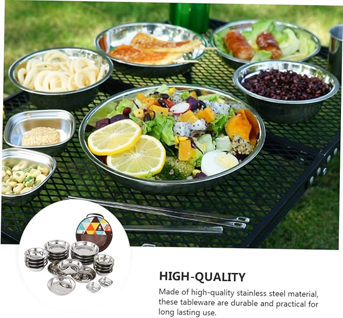 1 Set Outdoor Tableware Portable Camping Dishes and Dinner Plates Lightweight and Durable for BBQ Hiking and Picnic Use with Convenient Storage Bag