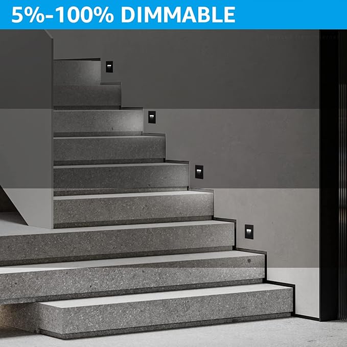 LEONLITE 5CCT 120V LED Step Lights 3.5W 150LM 5%-100% Dimmable Indoor Outdoor Waterproof Vertical Stair Light 2700K/3000K/3500K/4000K/5000K Selectable CRI90 ETL Aluminum Black Pack of 6