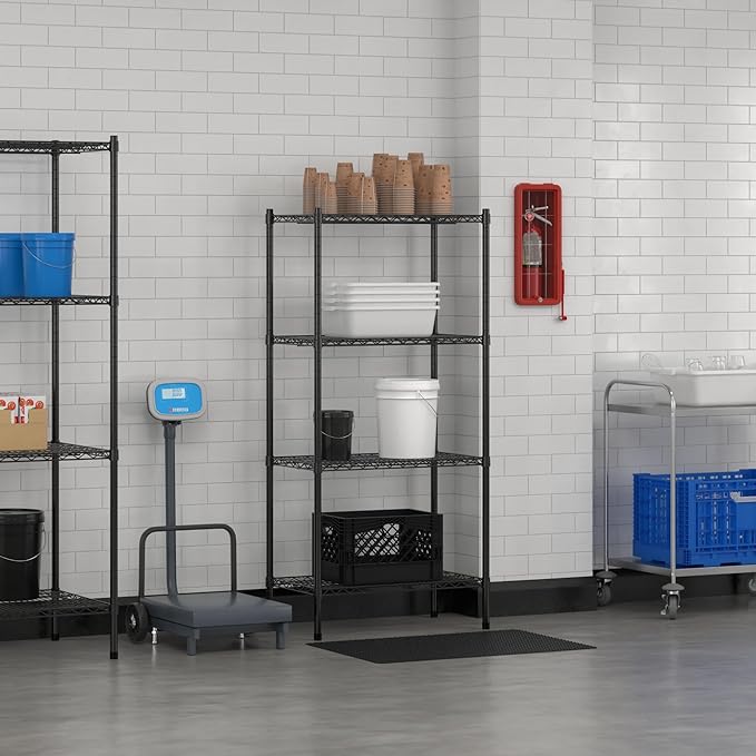 Commercial NSF Listed Black Epoxy Stationary Wire Shelving Kit 18 x 30 x 64 with 4 Shelves Perfect for Warehouse Walk-in Refrigerator Freezer Grocery Store Restaurant Dishroom