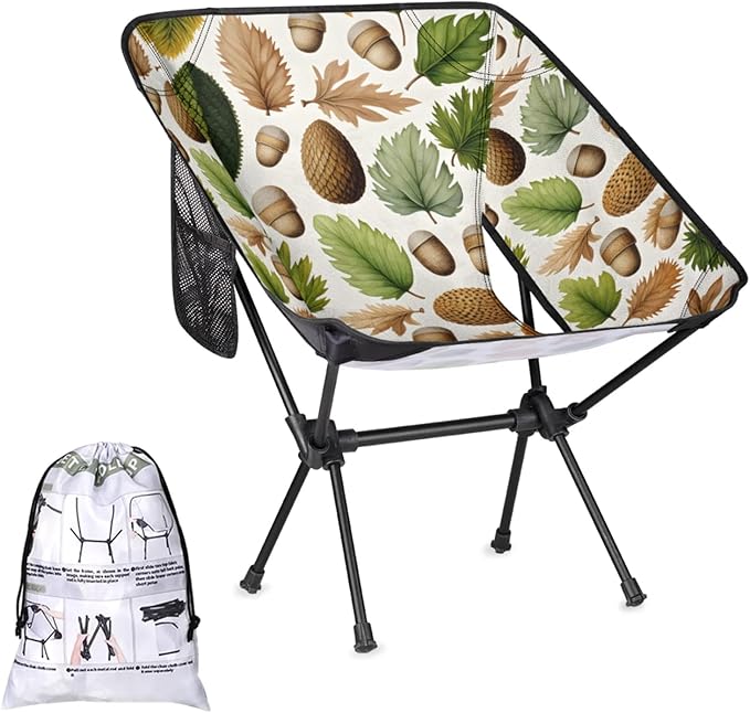 Honeybaby Folding Camping Chair Leaves Acorn Fruit Camping Chairs Lightweight Portable Chair Outdoor Foldable Chairs for Camping Travel Picnic Beach Hiking