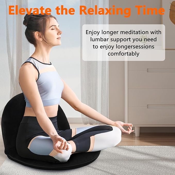 Adjustable Floor Chair with Back Support Foldable Meditation Chair Portable Stadium Seats Recreation Bleacher Seat Versatile Beach Video-Gaming ReadingBlack