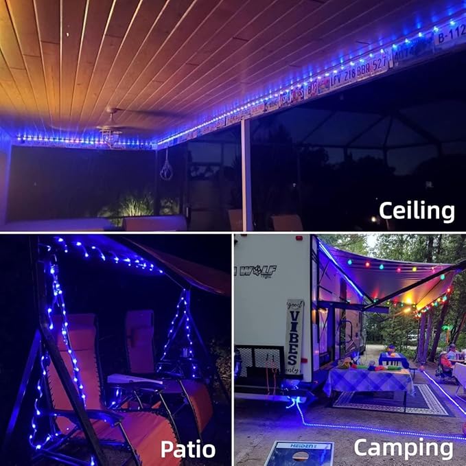 YEGUO Solar Christmas Light Outdoor Waterproof 66ft 200 LED Blue Rope Lights 8 Modes Tube String Lights in Clear Thin Tube