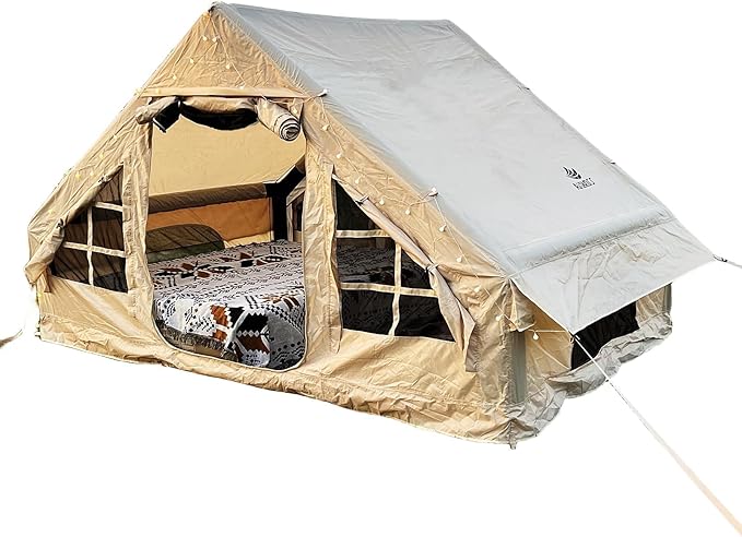 Inflatable Camping Tent for 4-6 Person Easy Setup Waterproof Outdoor Oxford Tents with PumpSelf-Supporting Structure Inflatable House Tent Cabin Tent with Mesh Windows &amp Doors
