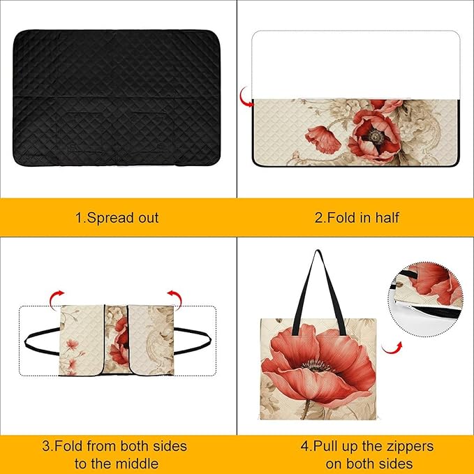 Zipper Poppies and Lace Style Picnic Mat Suitable for Travel Camping Park Or Home Use