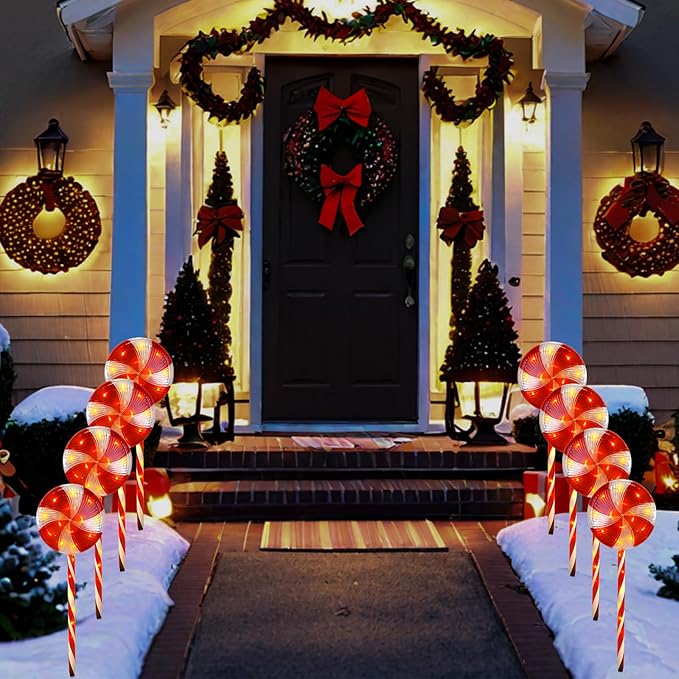 Candy Christmas Decorations Pathway Outdoor Solar Lights 29 inches 80 LED Lighted Lollipop Solar Christmas Lights with 8 Modes Waterproof String Lights Outdoor Lights for Yard Patio Walkway-4PCS