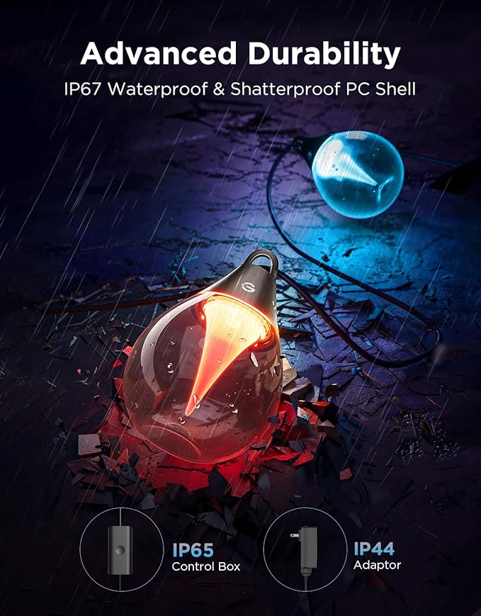 Govee Clear Bulb Outdoor String Lights 48ft RGBWIC Dimmable Patio &amp Backyard Lights with 15 LED Bulbs 111 Modes IP67 Waterproof &amp Shatterproof Works with Alexa Google &amp Matter