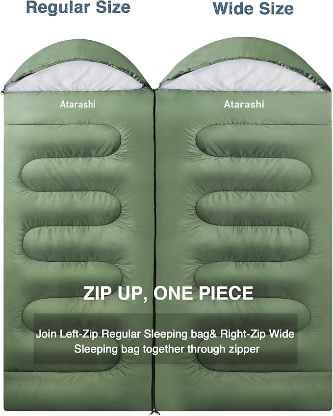Atarashi Camping Sleeping Bag- 4 Seasons for Adults Light Warm Extra-Large with Compression Sack- Great for Hiking Backpacking &amp Outdoor Adventures