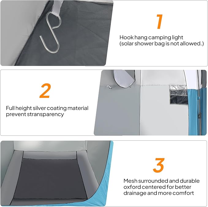 VINGLI 6.8FT Shower Tent Large Instant Pop Up Shelter with Mesh Floor &amp Carrying Bag Privacy Changing Room Tent for Toilet Camping Dressing Lightweight &amp Sturdy Easy Set Up