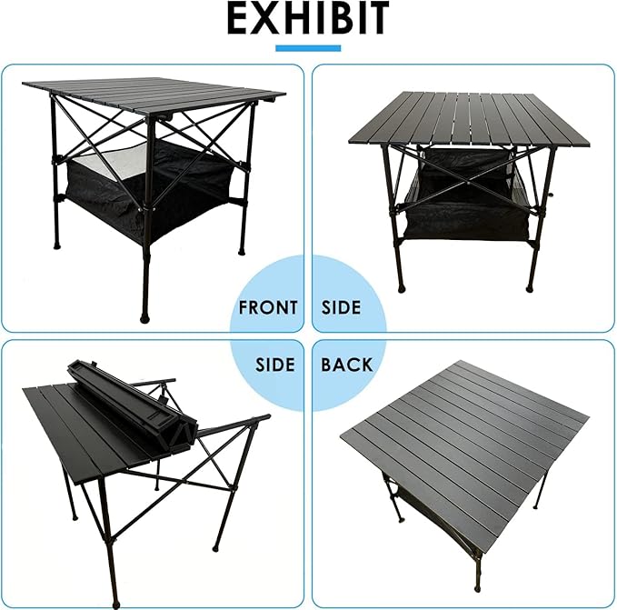 LEADALLWAY Folding Camping Table with Large Storage and Carrying Bags28x28x28inchs