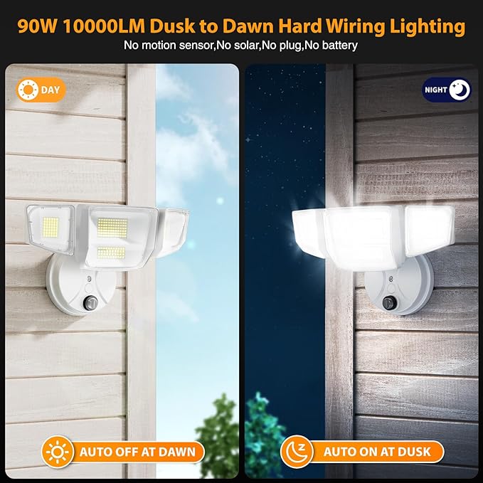 Onforu Dusk to Dawn Outdoor Lighting90W 10000LM Flood Lights OutdoorIP66 Waterproof White LED Security Light with Photocell6500k Daylight 4 Heads Exterior Light Fixture for YardPatioGarden
