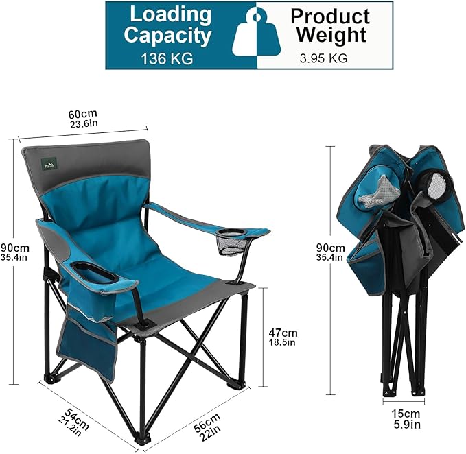 Northroad Foldable Camping Chair Heavy-Duty Outdoor Folding Chair Support Up to 300lbs for Hiking Picnics Patio Beach Fishing (Blue)