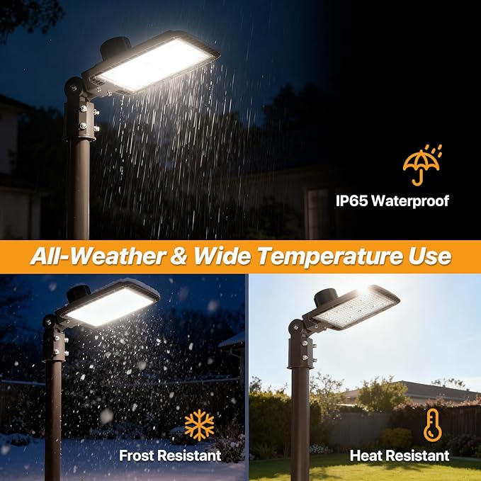200W LED Parking Lot Light with Replaceable External Driver 30000LM Flood Light 5000K T3 Lens Dusk to Dawn Photocell AC100-277V IP65 Waterproof Outdoor Commercial Area Lighting
