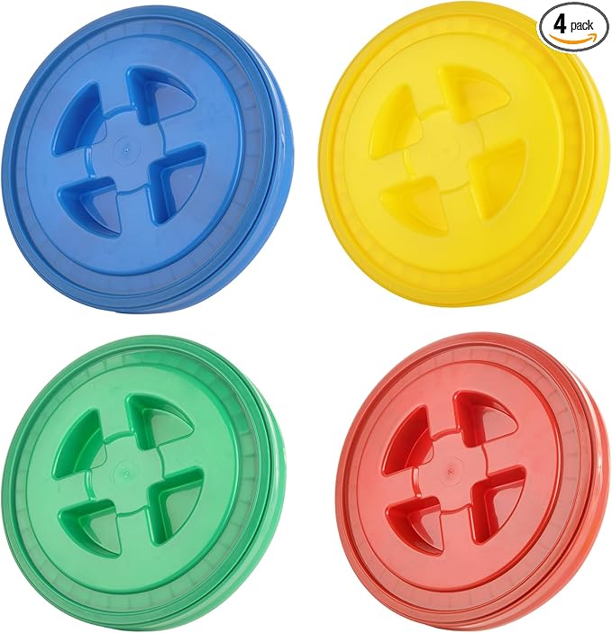 4 Pieces 5 Gallon Leak-Proof Bucket Lid Food Grade Plastic Storage Buckets Screw Seal Lids Screw Pail Lid Pet Food Storage Chicken Feeders Paint Storage Compatible with Gamma (Color)
