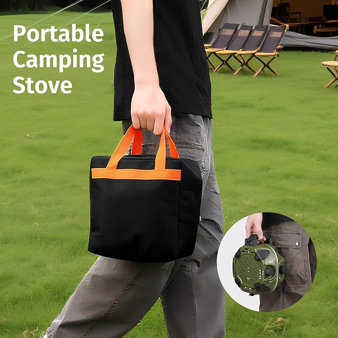INFOOD Propane Camping Stove 20000 BTU - Portable 2 Burner Gas Stove with Adjustable Flame Control Piezo Ignition Carry Bag &amp Propane Adapter Hose Folding Design for Camp BBQ Tailgating Gre