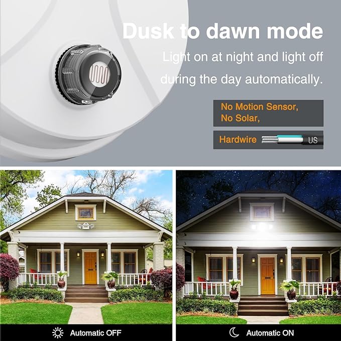Onforu 70W LED Dusk to Dawn Flood Lights 7000LM White Exterior Security Outdoor LightingIP65 Waterproof Outdoor 3 Adjustable Heads Photocell Light Fixture6500K Floodlight for GaragePatioYard