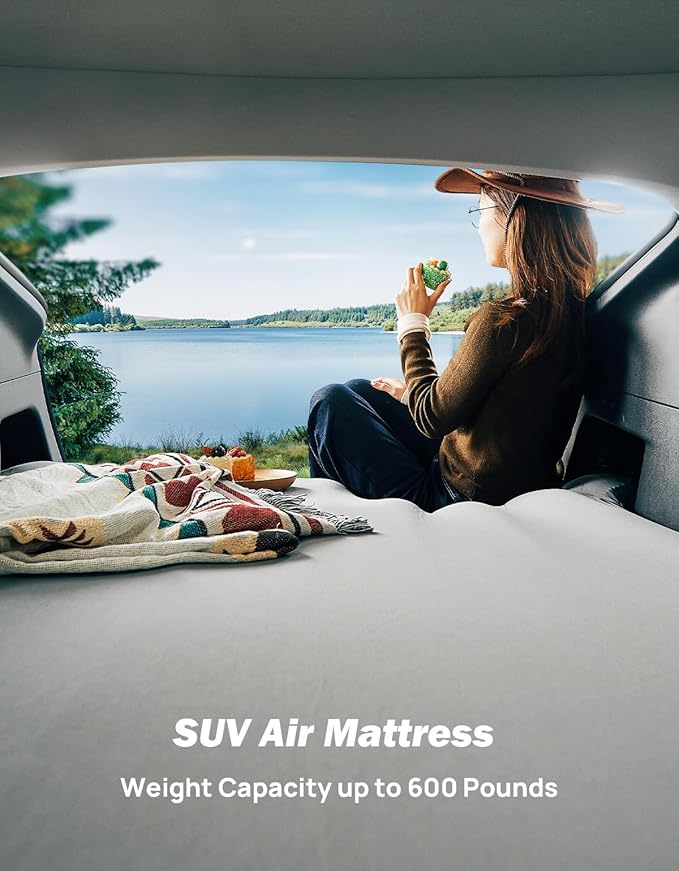 JOYTUTUS Model Y Air Mattress Self-Inflating Camping Bed Compatible with Tesla Model Y Upgraded Built-in Pump Soft Bed Sheets 2 PillowsCamel