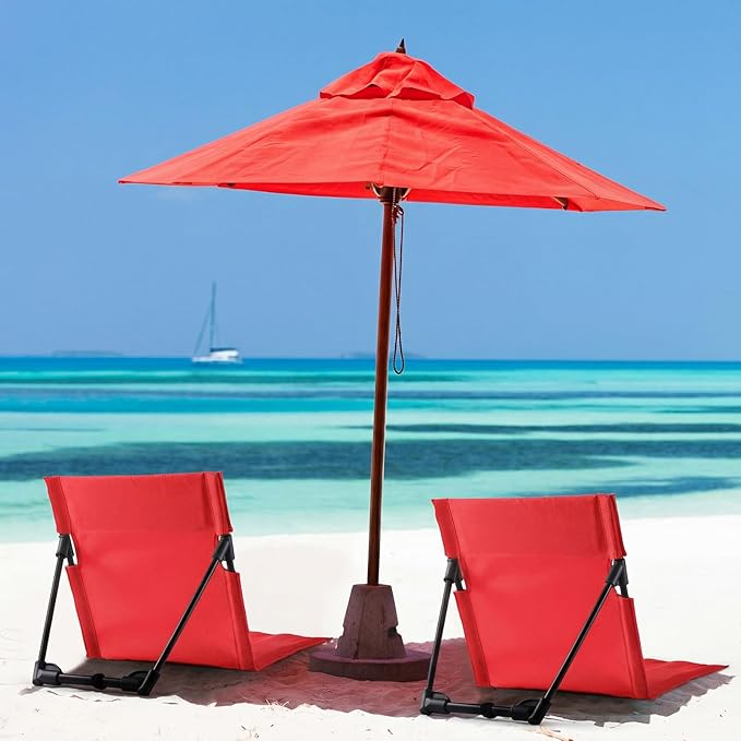 Karenhi 2 Pcs Foldable Poolside Chairs Portable Beach Chair Folding Poolside Chairs for Edge of Pool for Adults Traveling Camping Picnic Lawn Accessories (Red)