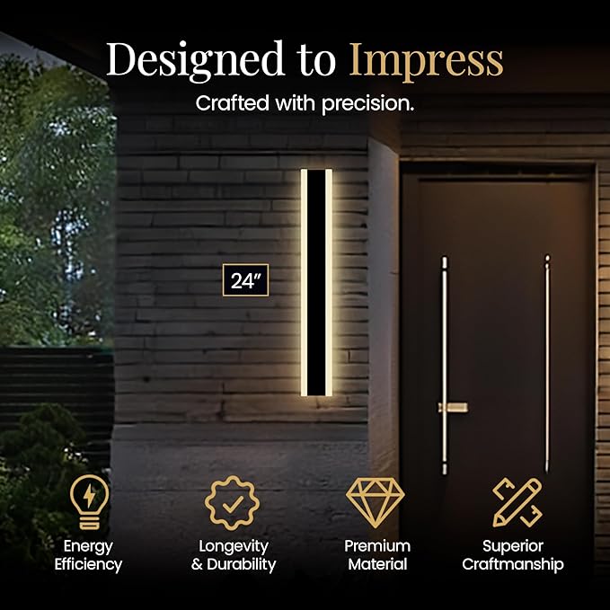 MOD LIGHTING Haylen Wired LED Outdoor Wall Light (1-Pack) 24 Water Resistant Outdoor LED Sconce Remote Dimming Modern Wall Sconces for Patio Garage Black