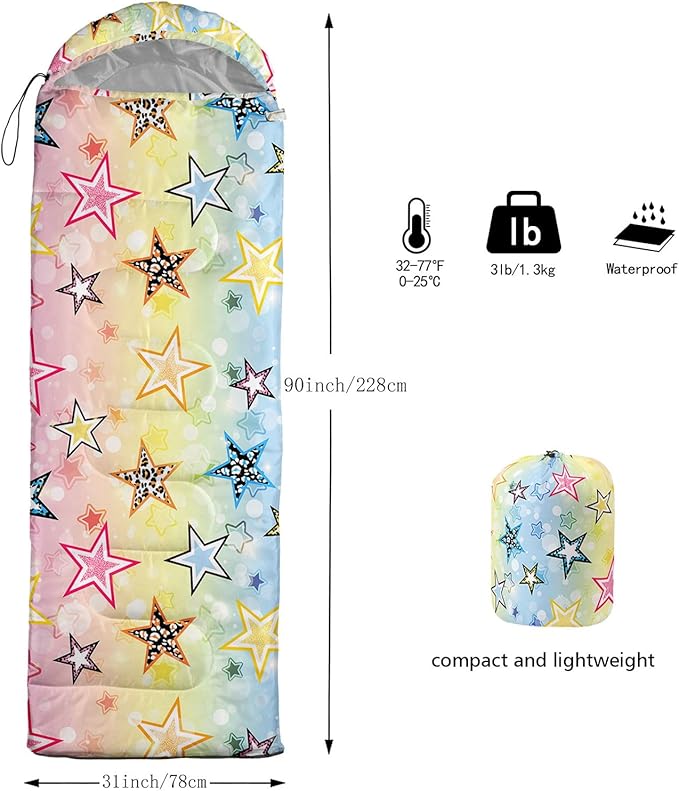 Kids Sleeping Bag for Boys GirlsCartoon Dinosaur Print-Lightweight Warm Portable Outdoor Indoor-Waterproof Cold Weather Resistant Sleeping Bag for Camping Hiking